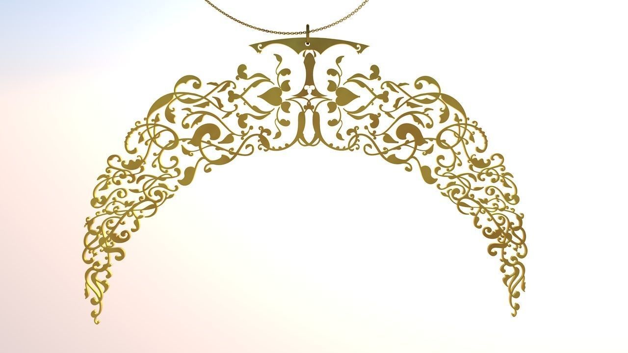 3d Necklaces gold ornate hanging ornament 3D model_2