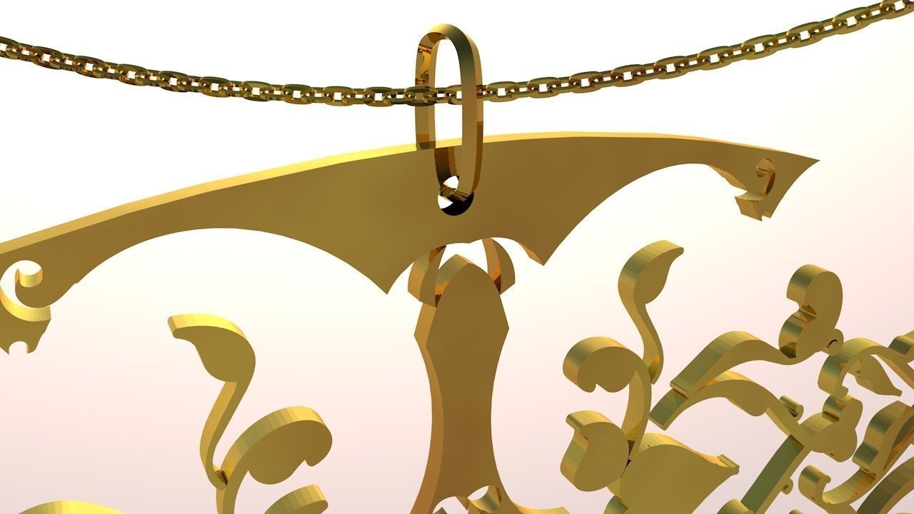 3d Necklaces gold ornate hanging ornament 3D model_3