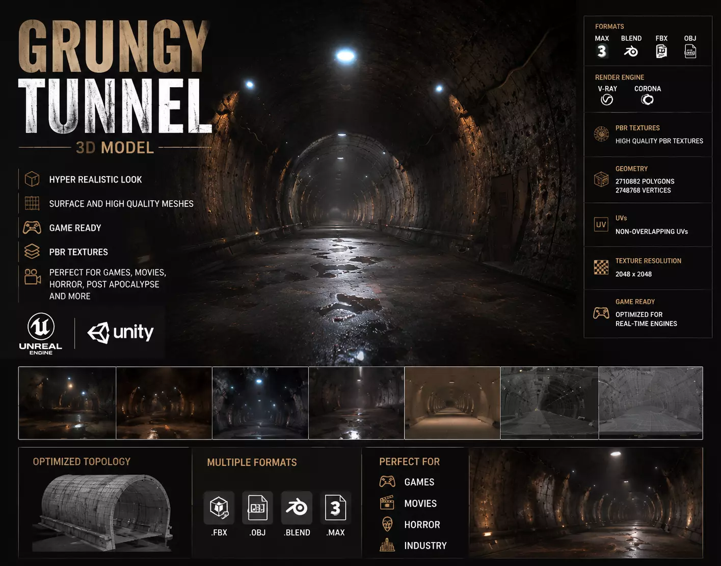 Grungy tunnel 3D model