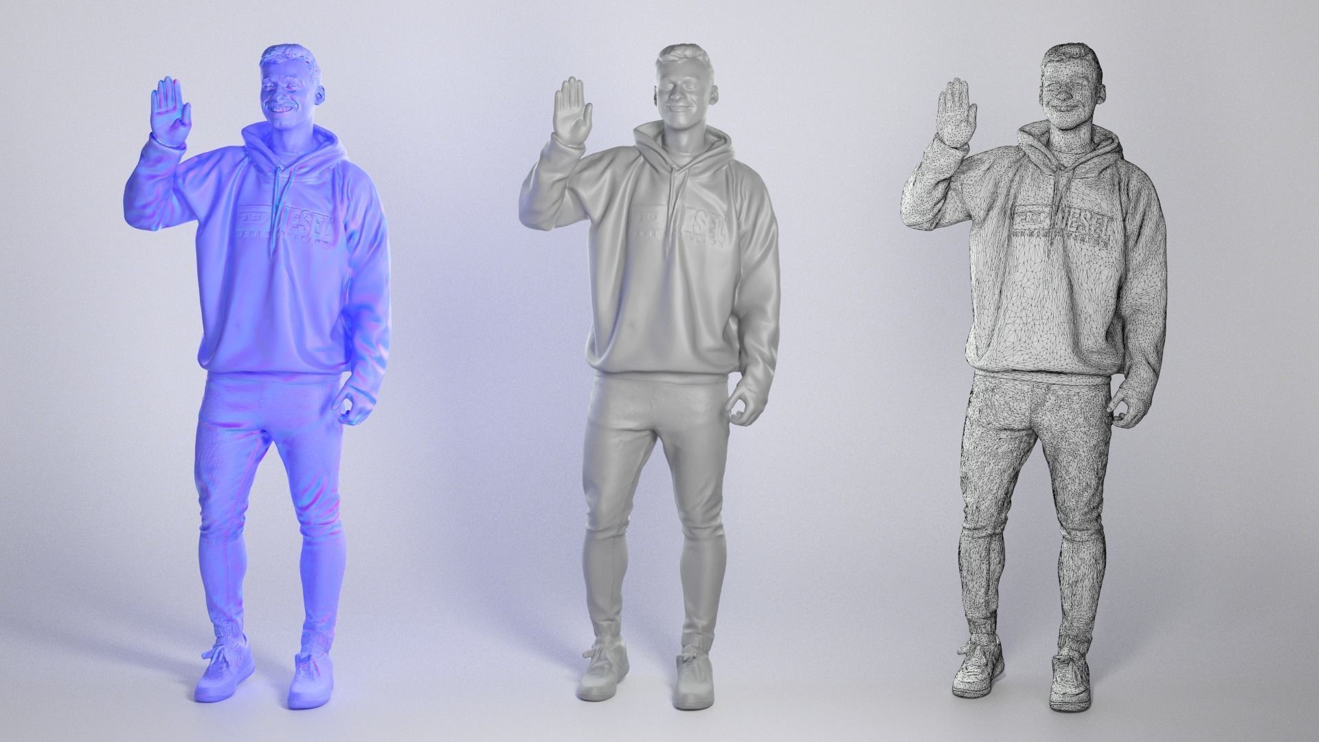 Cheerful young man in hoodie waving 265 Low-poly 3D model_3