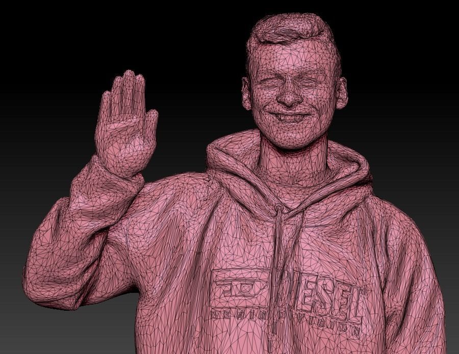Cheerful young man in hoodie waving 265 Low-poly 3D model_7