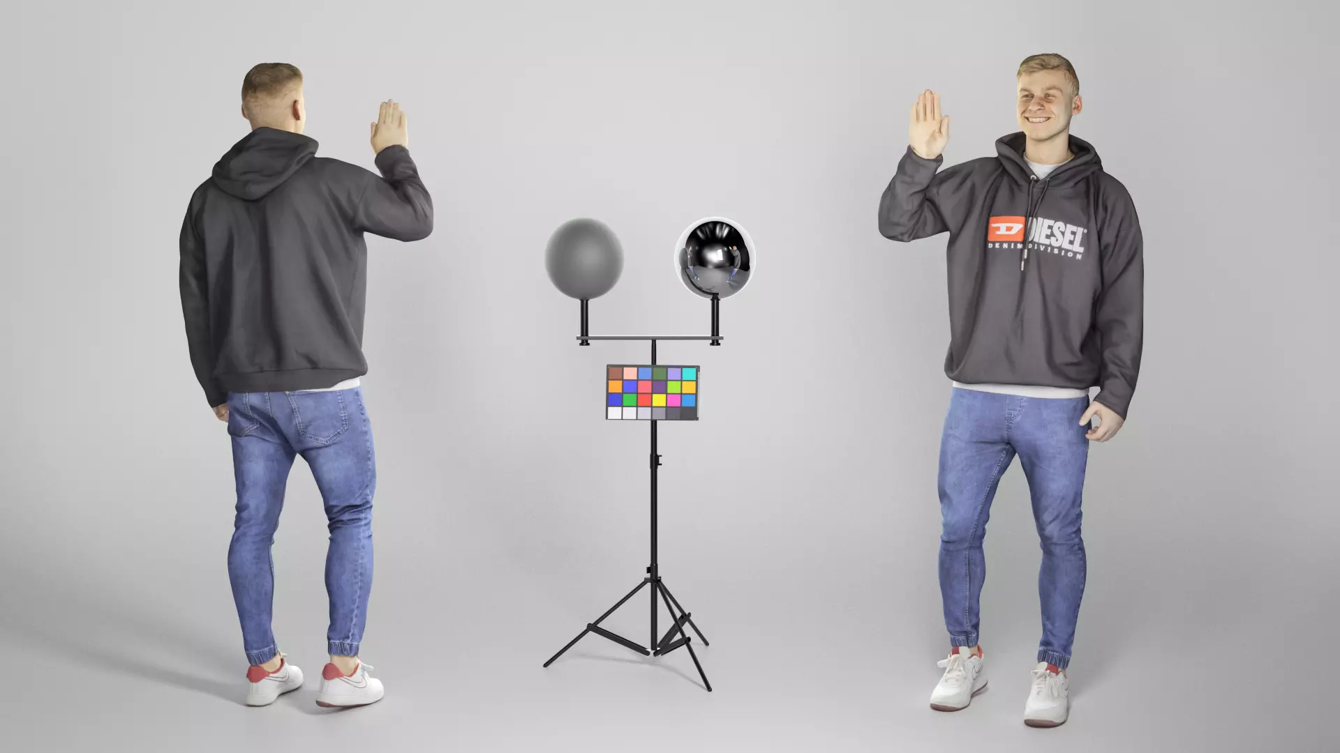 Cheerful young man in hoodie waving 265 Low-poly 3D model_0