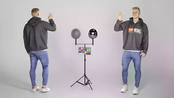 Cheerful young man in hoodie waving 265 Low-poly 3D model