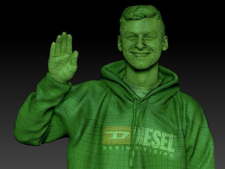 Cheerful young man in hoodie waving 265 Low-poly 3D model_5