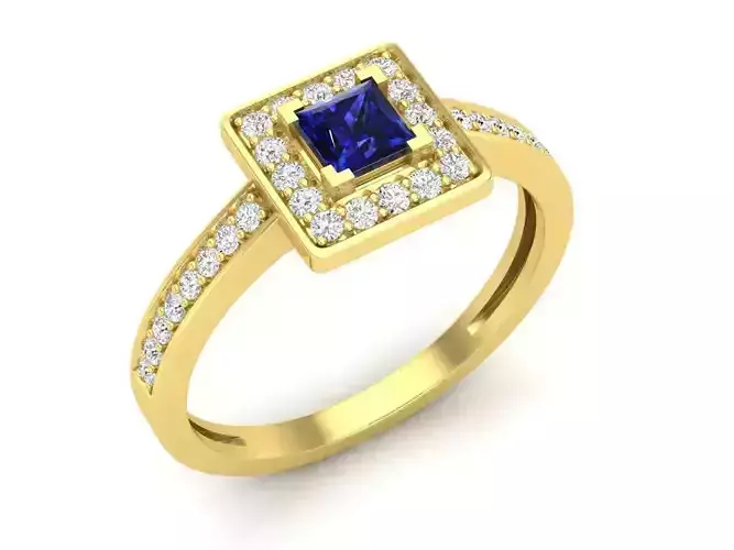 Princess cut cente and Diamond ring for woman 3D print model
