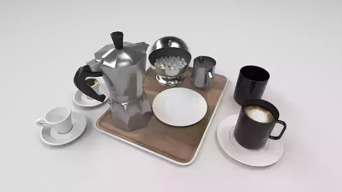 coffee set Low-poly 3D model
