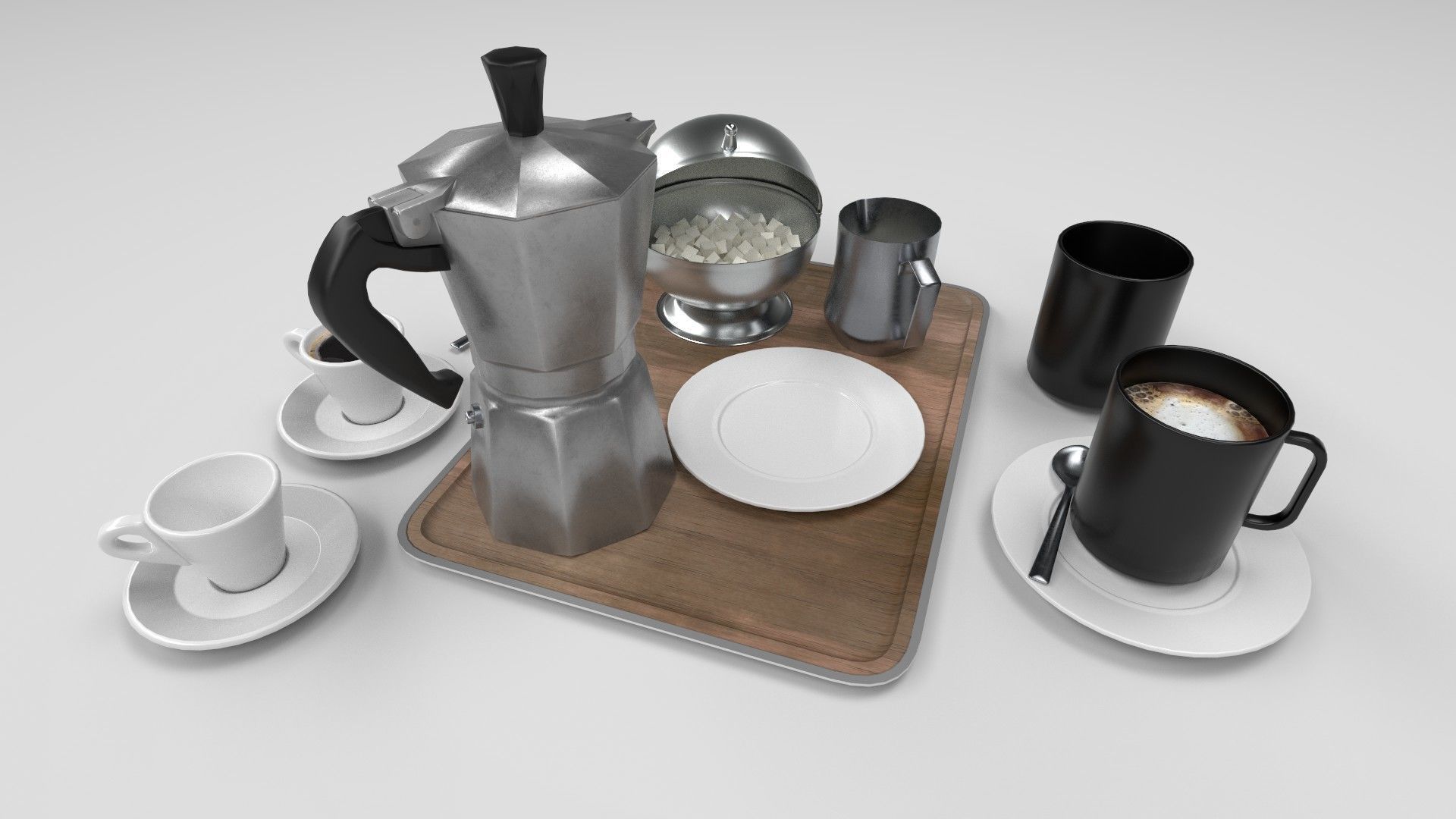 coffee set Low-poly 3D model_1