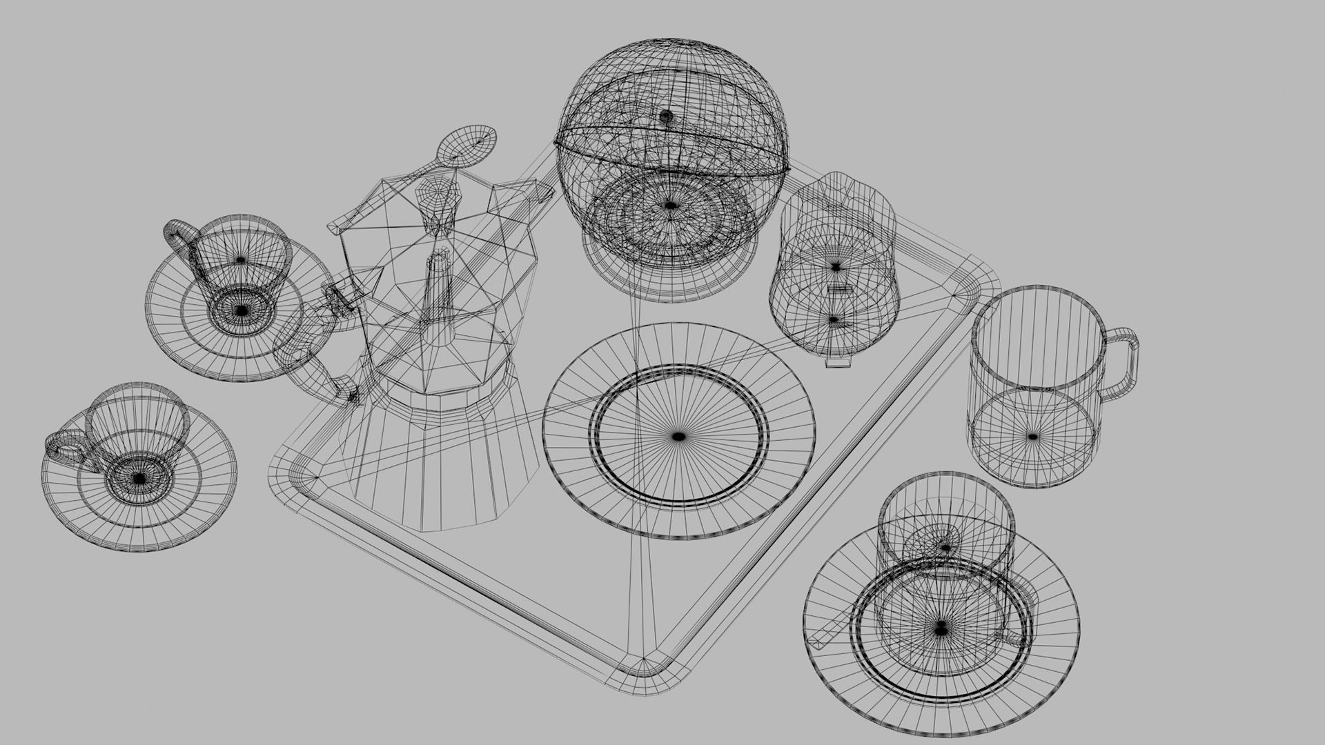 coffee set Low-poly 3D model_6