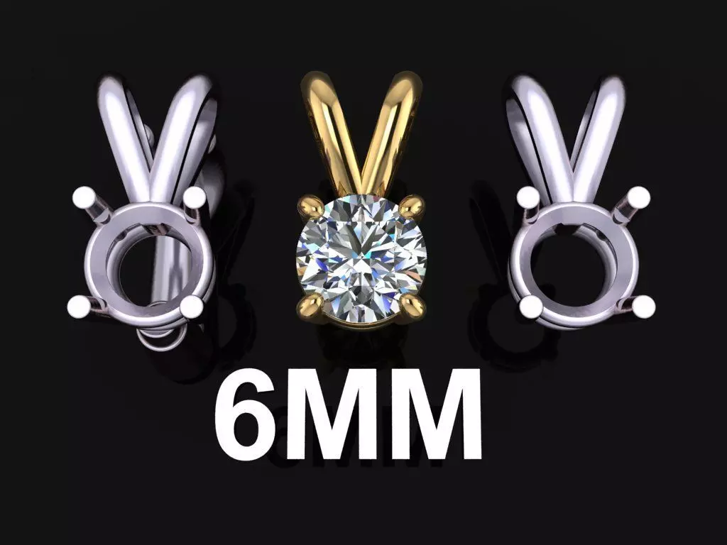 4 Prong Solitaire Split Bell Pendant 6MM 3D print model