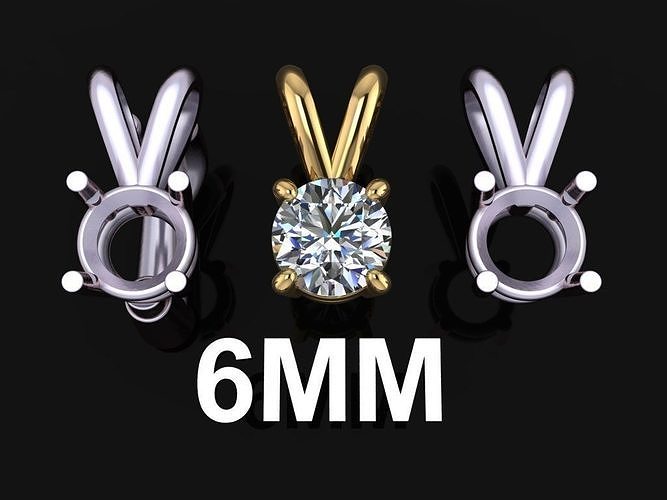 4 Prong Solitaire Split Bell Pendant 6MM 3D print model