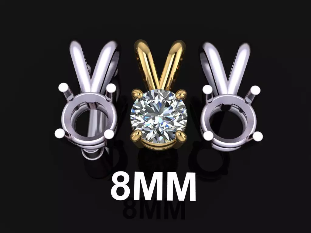 4 Prong Solitaire Split Bell Pendant 8MM 3D print model