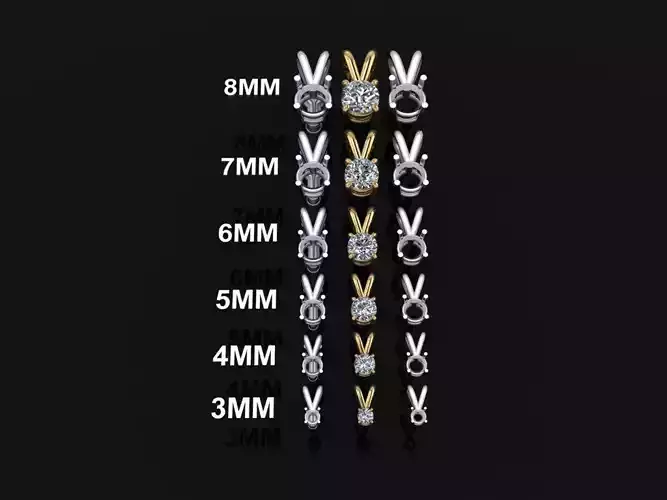 4 Prong Solitaire Split Bell Pendant Mix Size 3 4 5 6 7 8 3D print model