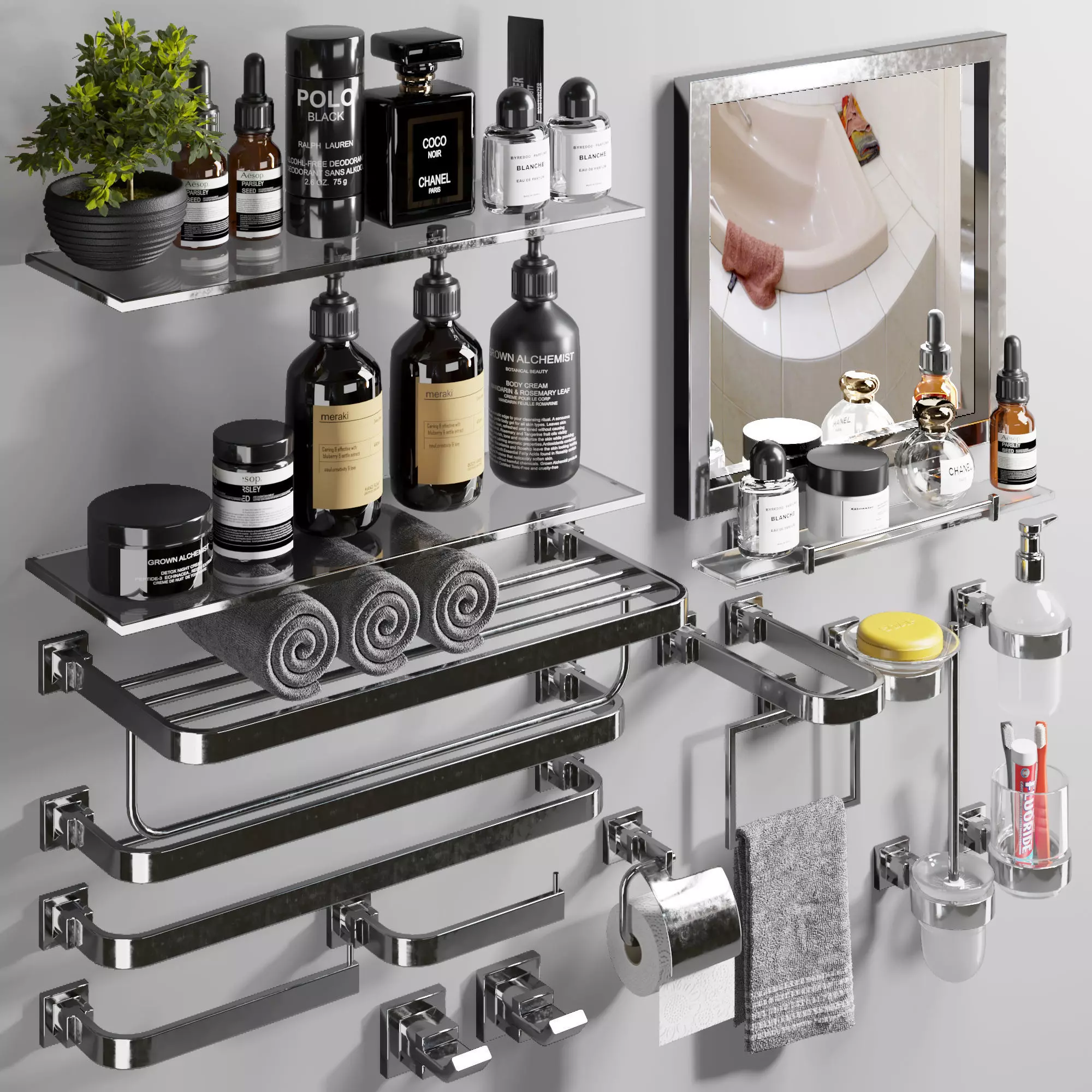 Stainless Steel Hardware Bathroom Low-poly 3D model