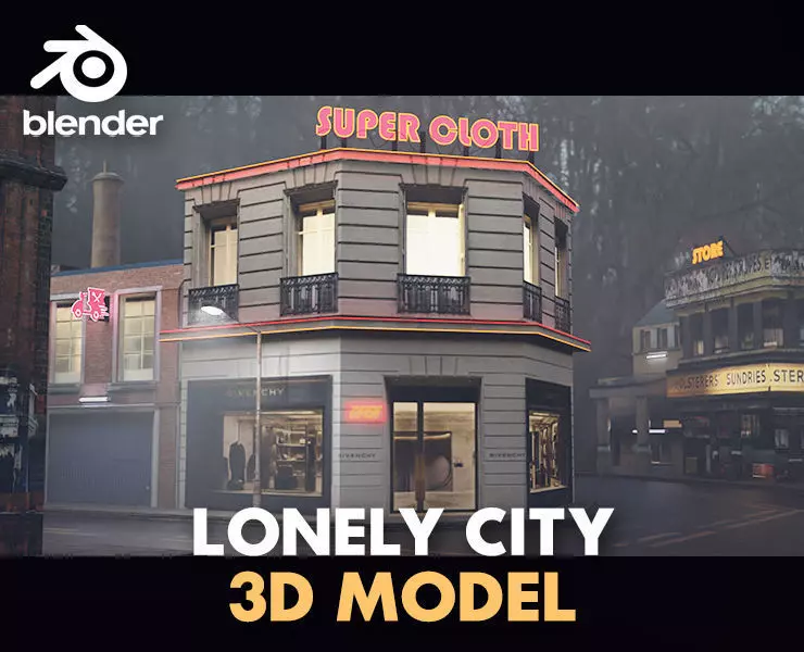 Lonely city Low-poly 3D model_0