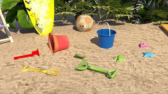  Beach toys sand Low-poly 3D model