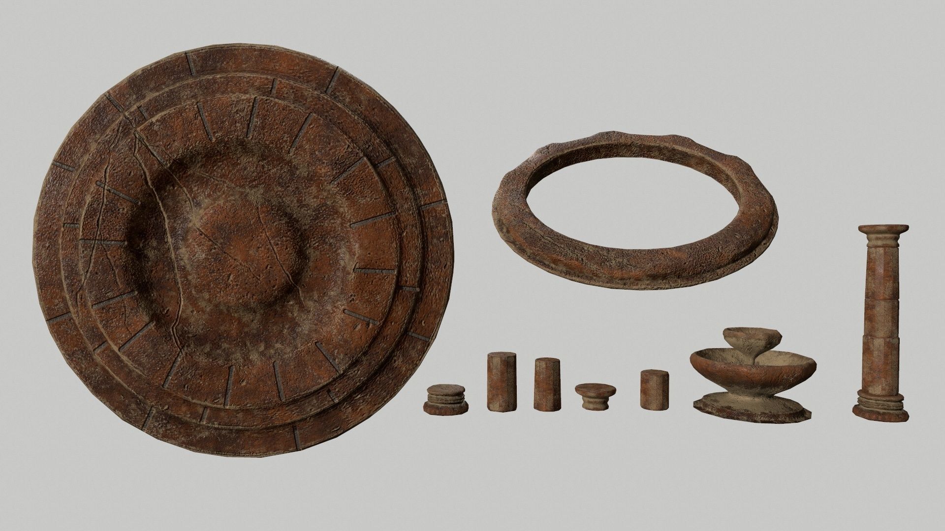 Altar Set wooden wheel Low-poly 3D model_6