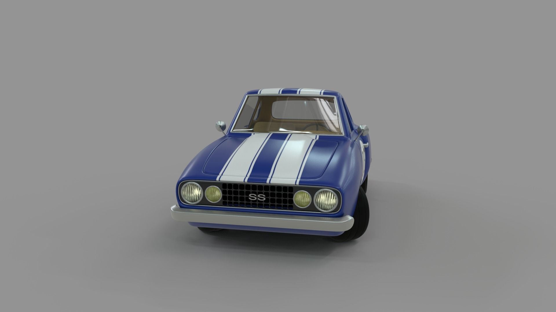 Cartoon Camaro Race Car Low-poly 3D model_12