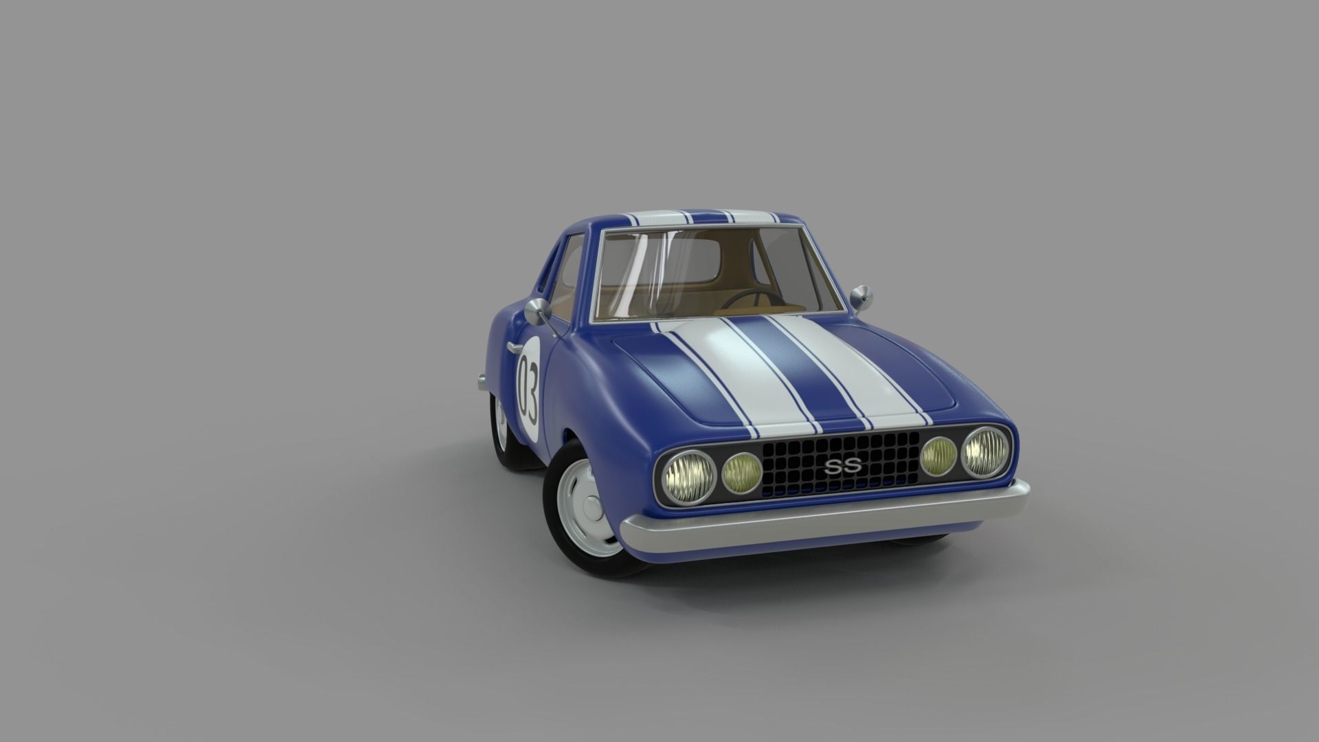 Cartoon Camaro Race Car Low-poly 3D model_11