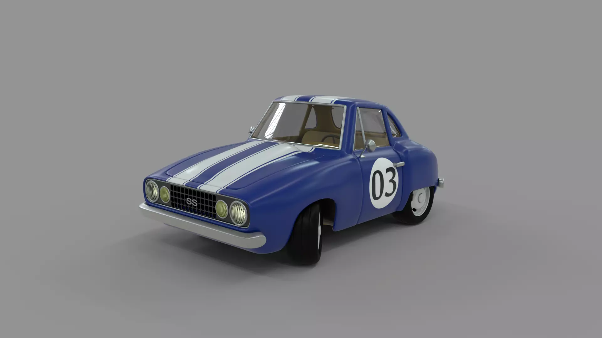 Cartoon Camaro Race Car Low-poly 3D model_0