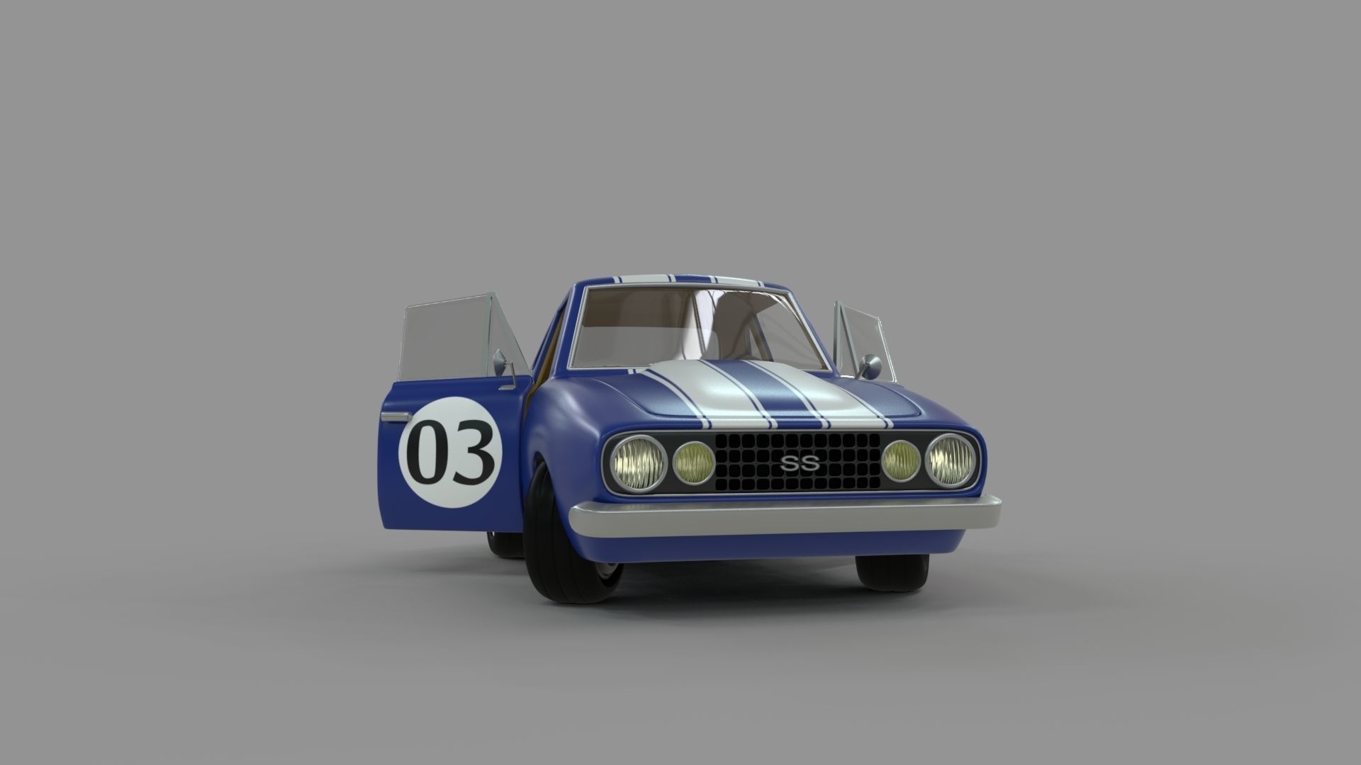 Cartoon Camaro Race Car Low-poly 3D model_1