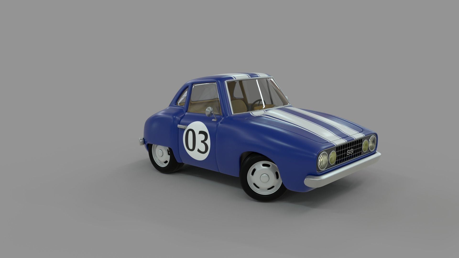 Cartoon Camaro Race Car Low-poly 3D model_10