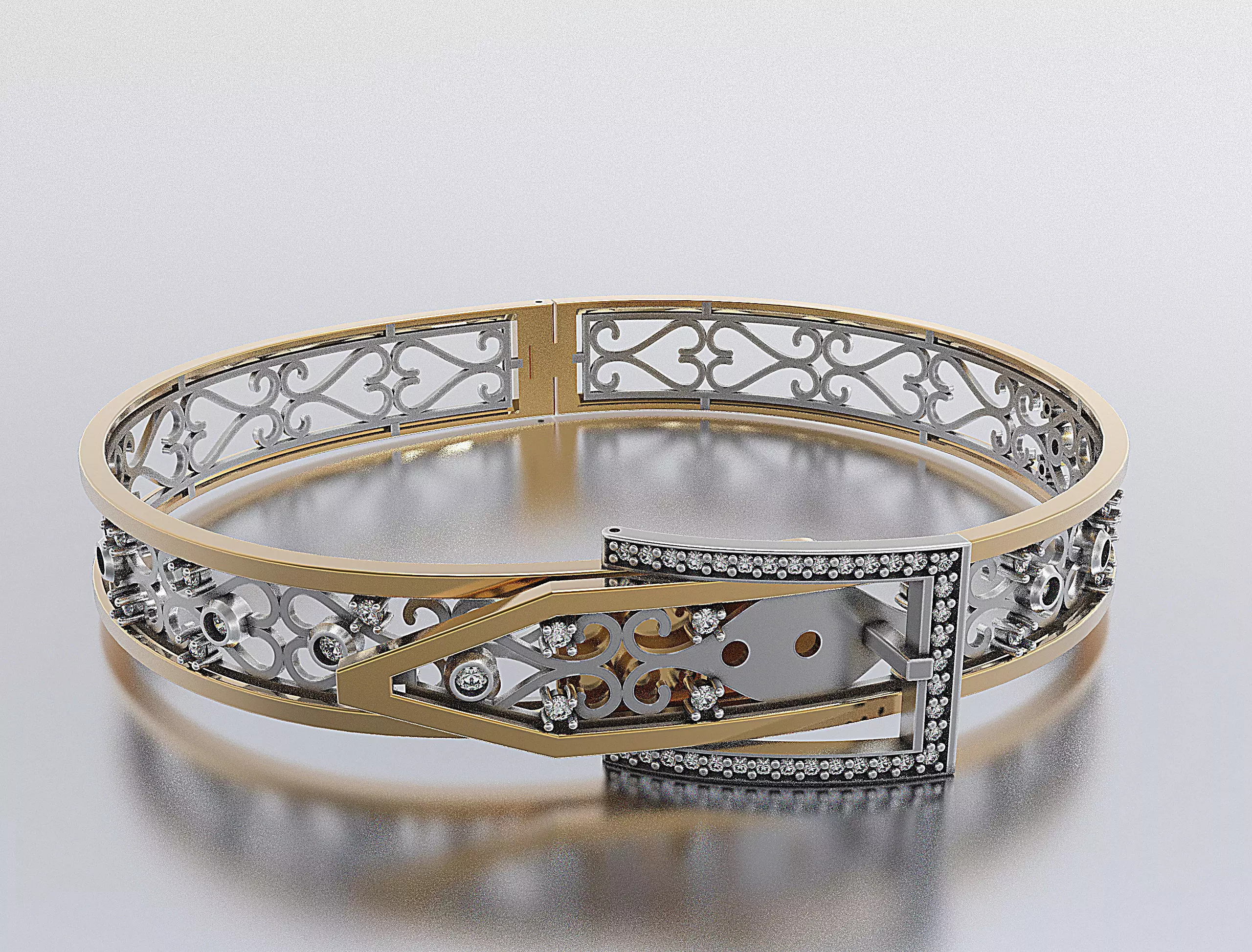 bracelet gold and diamond 3D print model