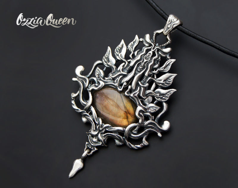 Pendant 3D model for a cabochon - zBrush sculpted 3D print model_1