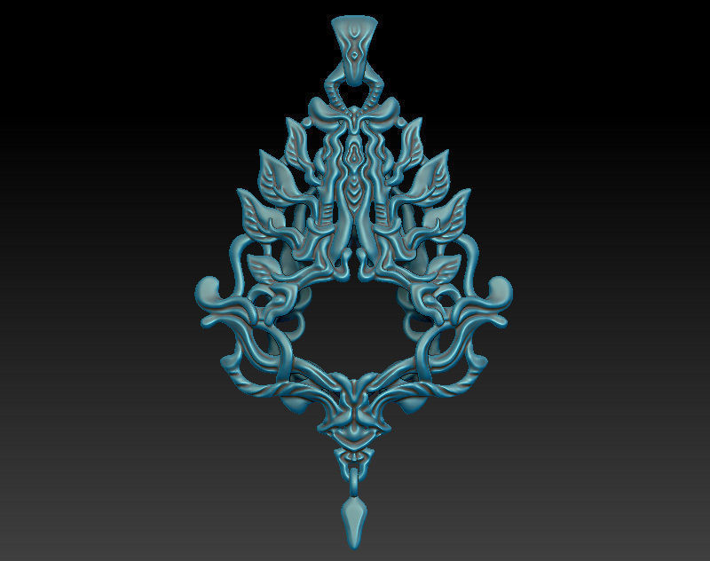 Pendant 3D model for a cabochon - zBrush sculpted 3D print model_4