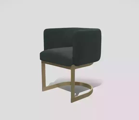 Contemporary upholstered armchair in green with gold steel base