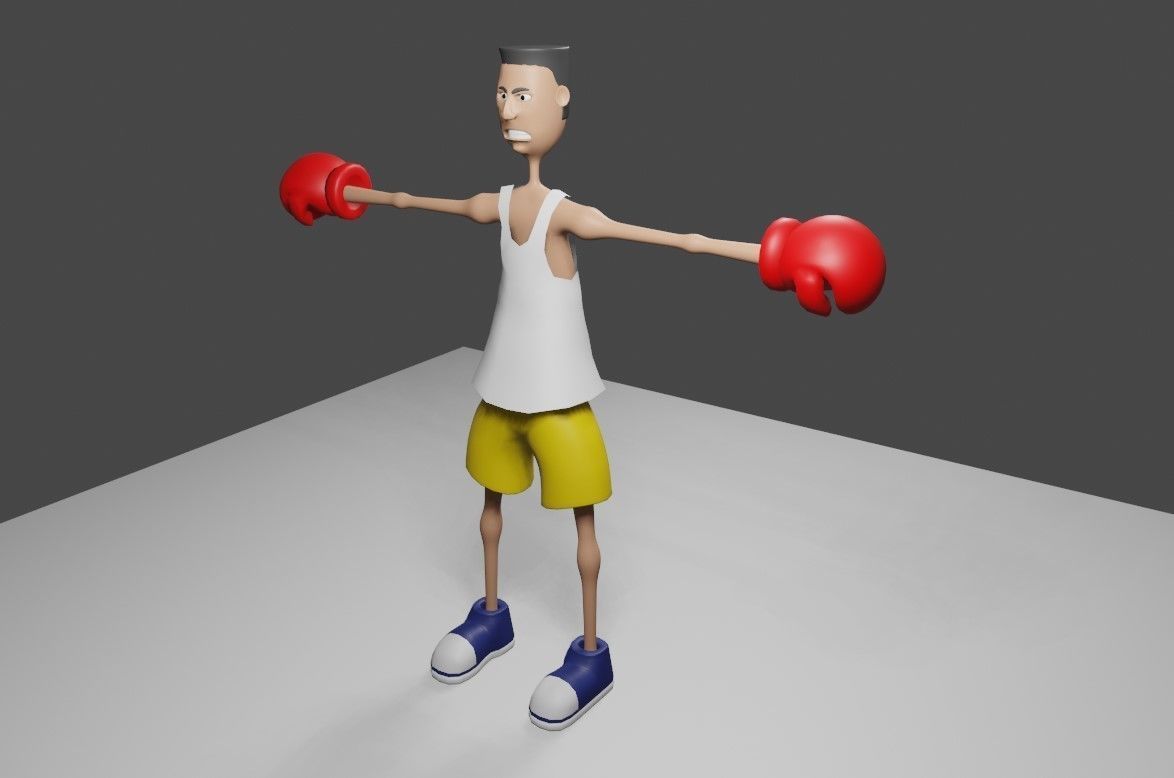 Boxer Fighter Cartoon - Lutador de Boxe 3D model_2