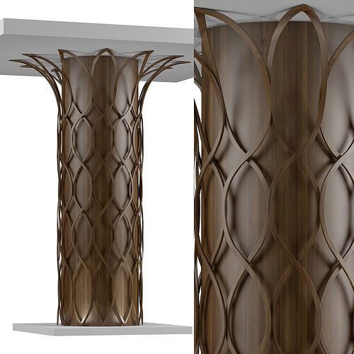 decorative column for restaurant and home with wooden material 3D model