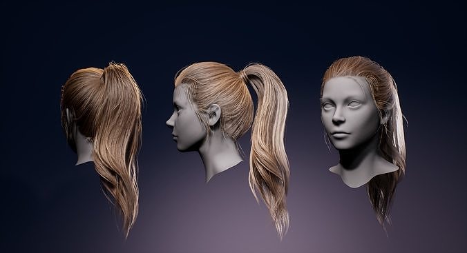 Game Realtime Ponytail Hairstyle UE4 Low-poly 3D model