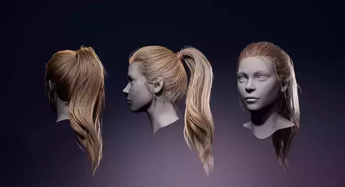 Game Realtime Ponytail Hairstyle UE4 Low-poly 3D model