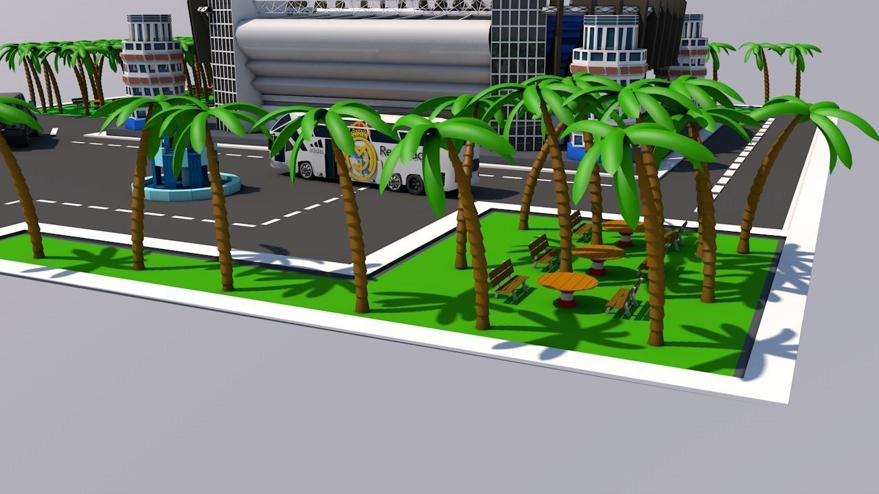 low poly city football stadium with palm trees Low-poly 3D model_13