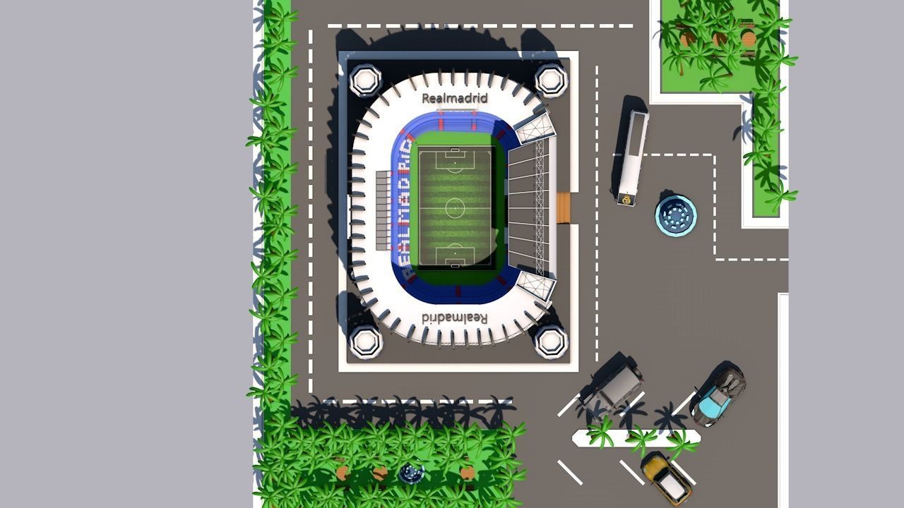 low poly city football stadium with palm trees Low-poly 3D model_4