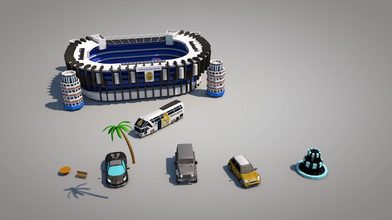 low poly city football stadium with palm trees Low-poly 3D model_9