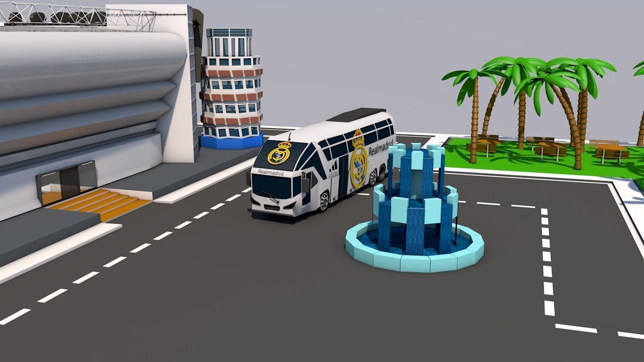 low poly city football stadium with palm trees Low-poly 3D model_11