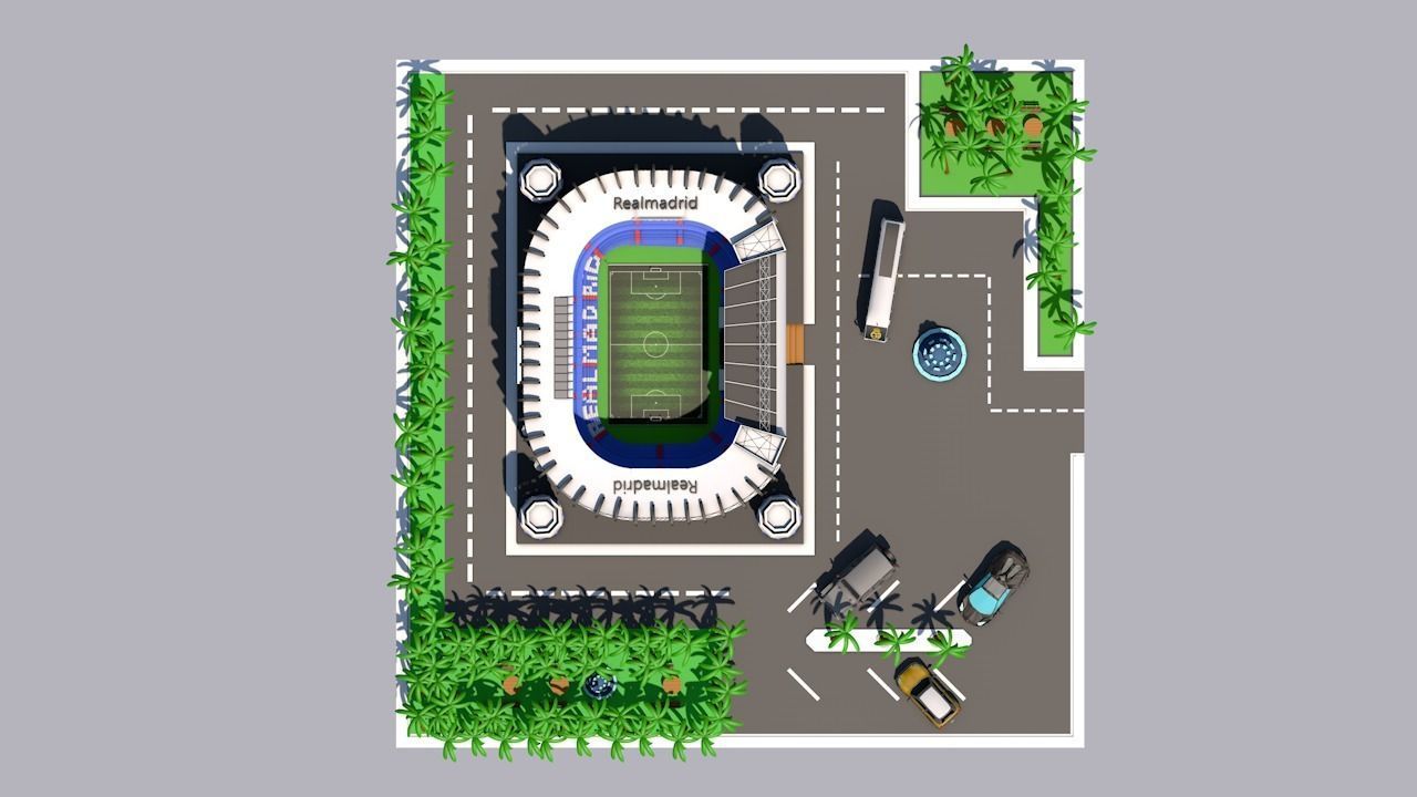 low poly city football stadium with palm trees Low-poly 3D model_8