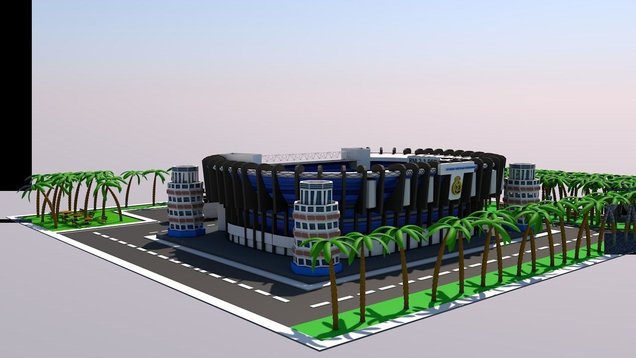low poly city football stadium with palm trees Low-poly 3D model_15