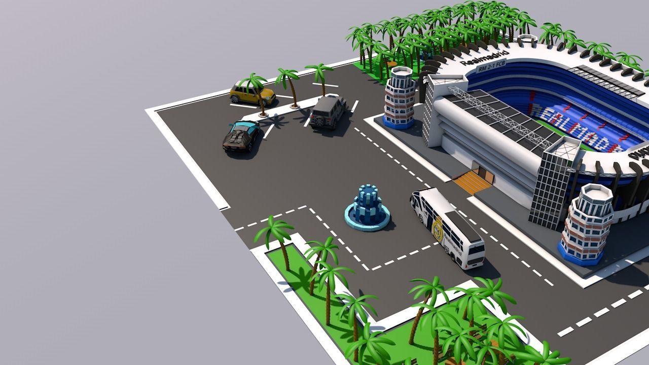 low poly city football stadium with palm trees Low-poly 3D model_14