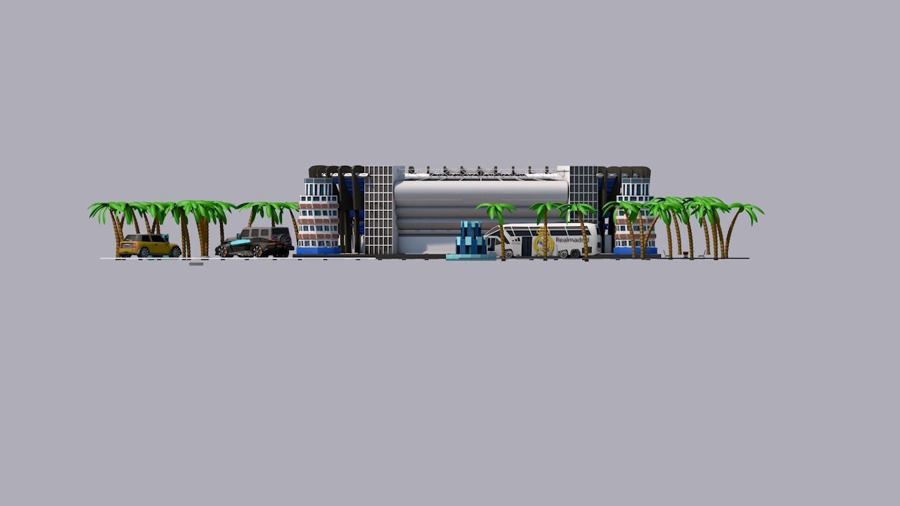 low poly city football stadium with palm trees Low-poly 3D model_5