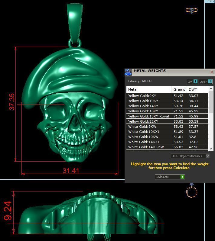 skull pendant solid 3D print model_4