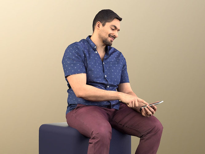 Sahir 11004 - Casual Man sitting with mobile phone 3D model