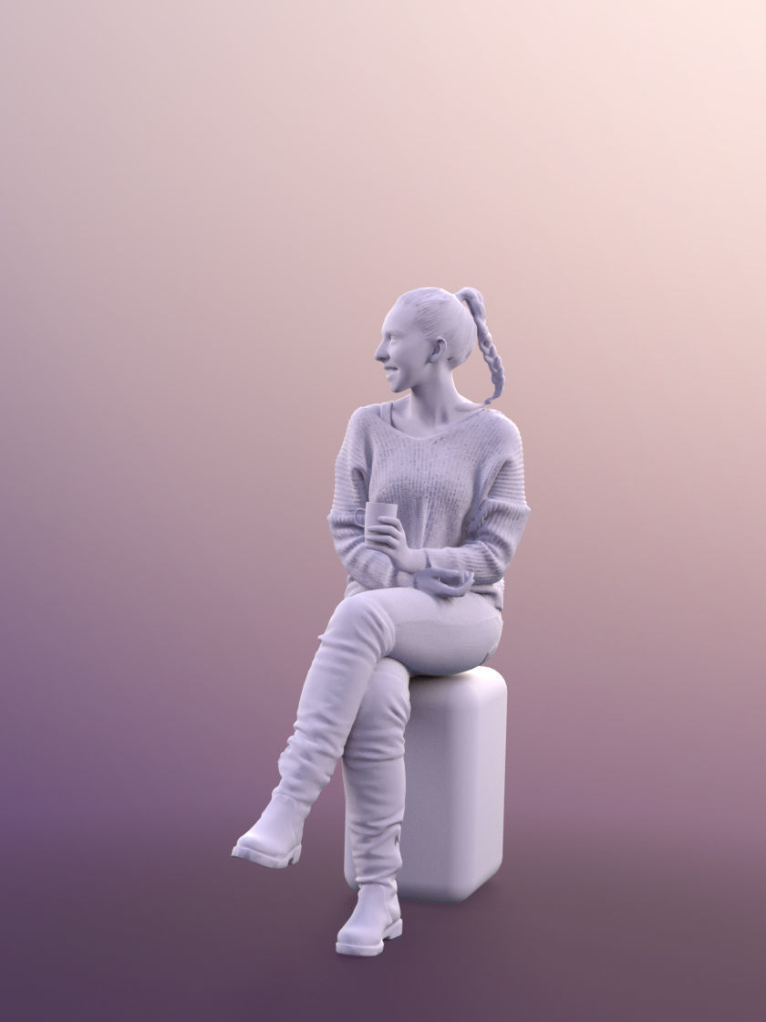 Estelle 11050 - woman sitting drinking coffee smiling 3D model_4