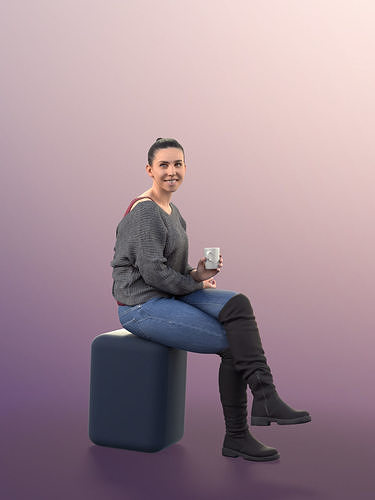 Estelle 11050 - woman sitting drinking coffee smiling 3D model