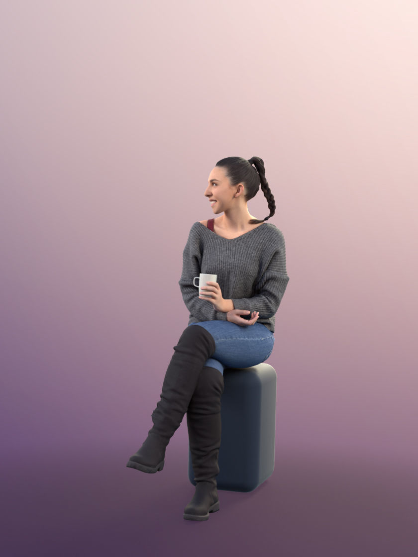 Estelle 11050 - woman sitting drinking coffee smiling 3D model_3