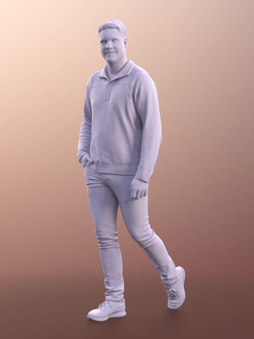 Liam 11100 - Casually Standing Young Man Hand in Pocket 3D model_3