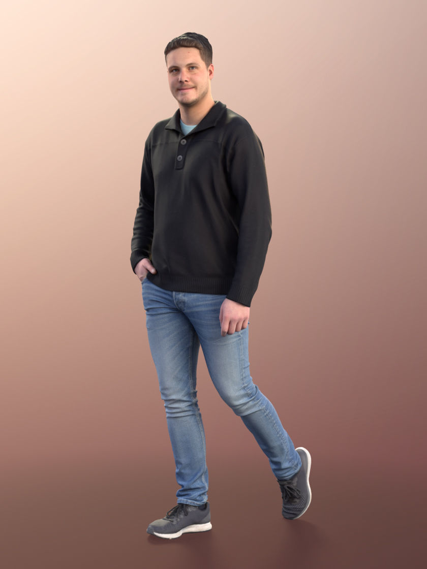 Liam 11100 - Casually Standing Young Man Hand in Pocket 3D model_2