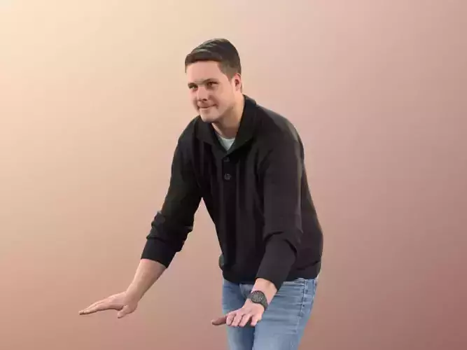 Liam 11104 - young man standing leaning on table 