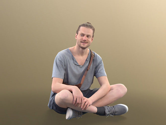 Milo 11217 - sitting man cool hipster with bag and manbun 3D model